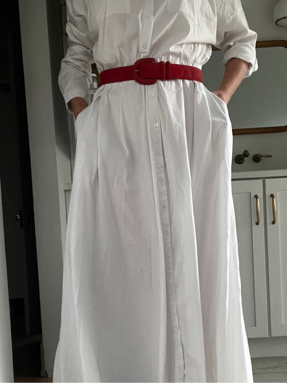 White Maxi Shirt Dress - Long sleeve Button-Down plus size - Picture 12 of 14